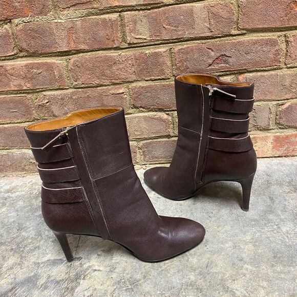 Nine West Brown Leather Buckle Heeled Bootie Size 8.5 - Picture 5 of 10
